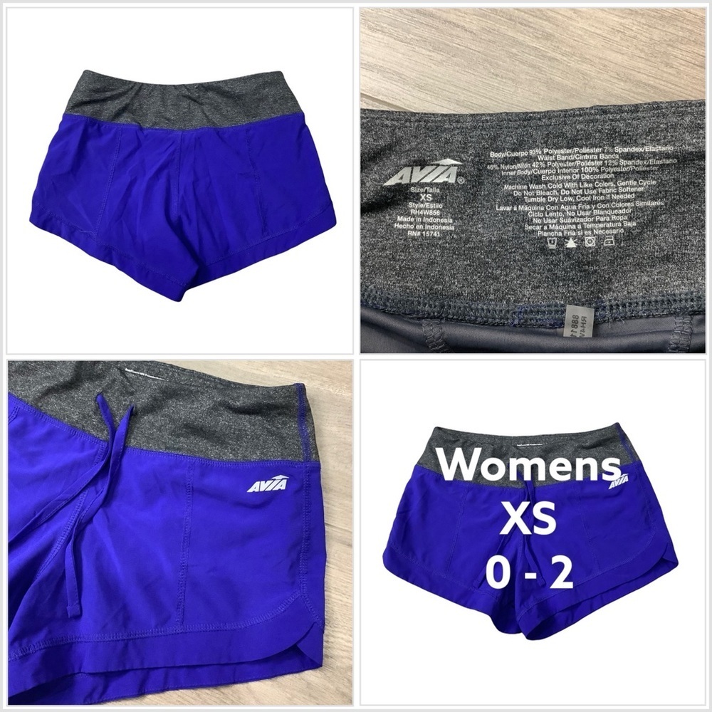 Women's Avia XS 0 2 Shorts Bike Leggings Active Purple Black Drawstring Stretch
